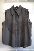 *French Connection Black Front Fringe Tassel Sleeveless Chiffon Shirt Size: 10, RRP: £65