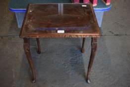 Vintage Carved Wooden Side Table with Inlaid Glass Top on Cabriole Legs