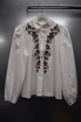 *French Connection Cream Pink Blossom Embroidered Shirt Size: 10, RRP: £50