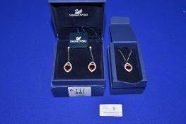 Swarovski Crystal & Red 38cm Pendant & Matching Drop Earrings (boxed with packaging)