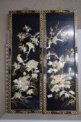 Pair of Chinese Black Lacquered & Mother of Pearl Inlaid Panels