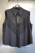 *French Connection Black Front Fringe Tassel Sleeveless Chiffon Shirt Size: 14, RRP: £65