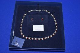Swarovski Crystal & Redstone Heart Necklace & Matching Stud Earrings (boxed with packaging)