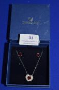Swarovski Pendant and Matching Earstuds with Red Crystal Hearts (boxed with packaging)