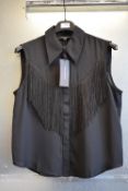 *French Connection Black Front Fringe Tassel Sleeveless Chiffon Shirt Size: 12, RRP: £65