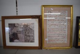 Framed Aerial Photograph, and a Gilt Framed Music Sheet