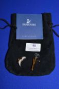 2x Swarovski Gilt & Crystal Brooches: Flower, and Dolphins (with certificate & bag)
