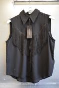 *French Connection Black Front Fringe Tassel Sleeveless Chiffon Shirt Size: 10, RRP: £65