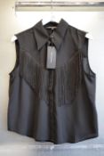 *French Connection Black Front Fringe Tassel Sleeveless Chiffon Shirt Size: 12, RRP: £65