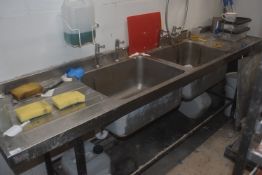 *Stainless Steel Double Sink Unit with Taps and Undershelf 245x60cm x 90cm high