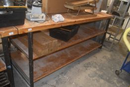 *Steel Framed Bakers Table with Pine Top and Undershelves 240x90cm x 100cm work height