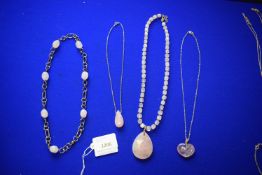 4x 925 Silver & Rose Quartz Necklaces