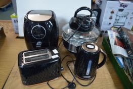 Black Kitchenware Including Matching Toaster, Kettle, etc.