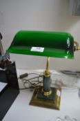 Adjustable Brass Desk Lamp with Green Glass Shade