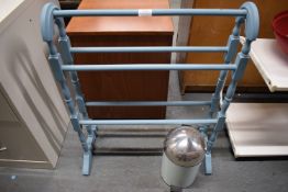 Freestanding Blue Painted Wooden Towel Rack, and a Pedal Bin