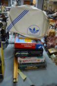 Adidas Badminton Bag & Racket, plus Board Games, and a Snooker Cue