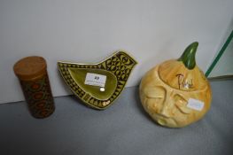Hornsea Pottery Ashtray, Pepper Pot, and a Raymond Onion Jar