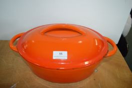 Large Orange Cast Iron Enamel Lidded Casserole Dish