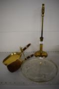 Brass Fireside Tools and Glass Serving Plate