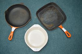 3x Orange Cast Iron Enamel Pans and Dishes