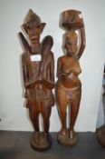 Pair of Carved Tribal Wooden Fertility Figures