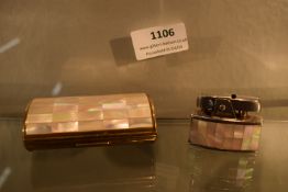 Ronson Cigarette Case and Lighter Set with Tiled Mother of Peral Decoration