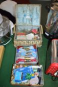 Vintage Sewing Basket plus Embroidery Wool and Cottons, etc.