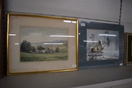 Gilt Framed Watercolour Country Scene, and Another