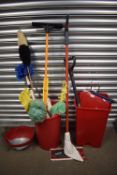 Quantity of Cleaning Utensils and 2x Plastic Bins