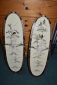 Pair of Chinese Lacquered Oval Panels