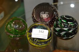 4x Glass Paperweights Including Caithness