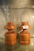 2x Duncan Harley Milwood Pitcaple Turned Wood Candle Holders with Glass Hurricane Toppers