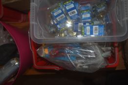 Basket of Brass basin Plugs, Coat Hooks, and Other Ironmongery