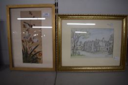 Gilt Framed Silk and a Gilt Framed Watercolour