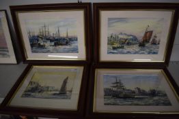 4x Max Parsons Framed Artworks of Docks Including Humber Dock, Old Medway, Alexandra Dock, and