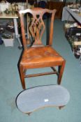 Kidney Shaped Footstool, and a Leather Seated Antique Chair