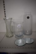 Quantity of Glass Vases and 2 x Mirrored Display Plates
