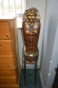 Egyptian Sarcophagus Cabinet on Metal Stand