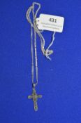 Sterling Silver Crucifix & Chain with Marcasite ~7.9g total