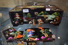 Japanese Lacquered Jewellery Box with Hand Painted Landscapes (AF)