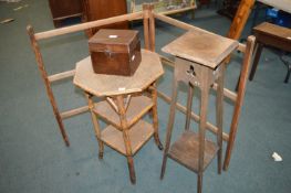 4x Vintage Wooden Items Including Bamboo Table, Clothes Horse, Plant Stand, and a Box