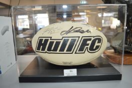 Signed Hull FC Rugby Ball in Display Case