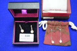 2x Pairs of Sterling Silver Earrings with Cultured Pearls