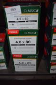 *3x Boxes of Timco Multipurpose Screws: 2x packs 4x80mm, and 1x pack 4.5x60mm