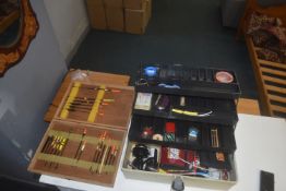 Plastic Tackle Box Containing Various Course and Other Fishing Accessories, and a Wooden Box of