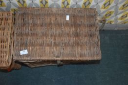 Traditional Wicker Fisherman’s Basket Containing Mahogany Fishing Reels, etc.