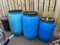 Three Plastic Feed Bins and Dust Bin