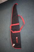Gamo black rifle slip with red trim, carry handles and shoulder strap.