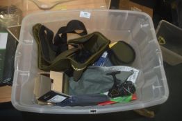 Box of Assorted Fishing Reel, Reel Bags, Velvet Rod Bag, etc.