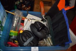 Box of Tools Including Trowels, Saw, Security Floor Anchors, etc.